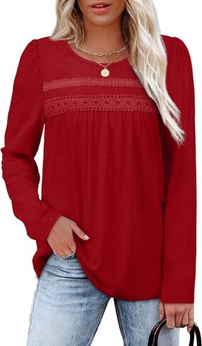 OFEEFAN Boho Tops for Women Long Sleeve Shirts Plus Size Fall Outfits Lace Blouses Dressy Casual Maternity Clothes M-4Xl in Saudi Arabia