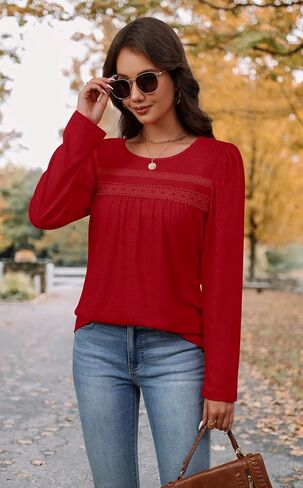 OFEEFAN Boho Tops for Women Long Sleeve Shirts Plus Size Fall Outfits Lace Blouses Dressy Casual Maternity Clothes M-4Xl in Saudi Arabia