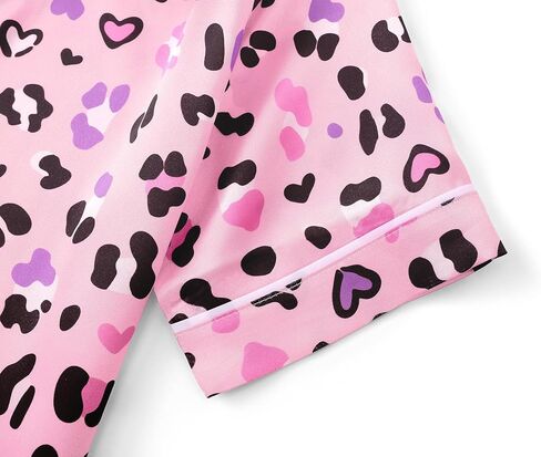Tebbis Girls Satin Pajamas Set, 2-Piece Short Sleeve Button-Down PJs Cute Printed Silky Sleepwear for Kids Size 6-16 in Kuwait