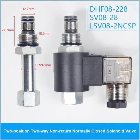 2-Position 2-Way Normally Closed Threaded Hydraulic Cartridge Pressure Retaining Solenoid Valve DHF08-228 SV08-28(OD 13mm Spool DC12V) in Saudi Arabia