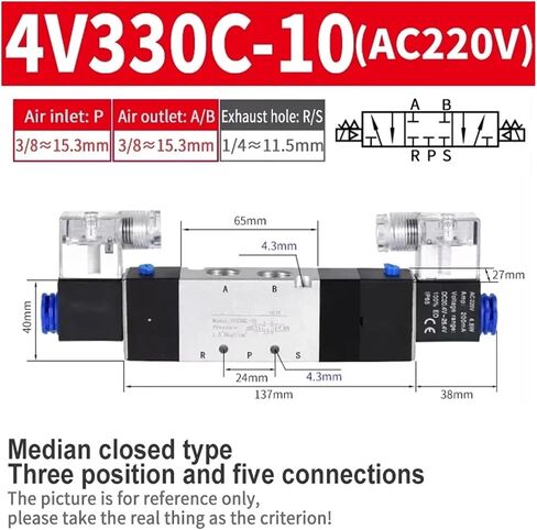 4V120-06 4V220-08 4V320-10 4V420-15 Pneumatic Solenoid Valves 5/2 Way Valve Port Single Coil DC24V AC220V(4V330C-10 DC24V) in Saudi Arabia