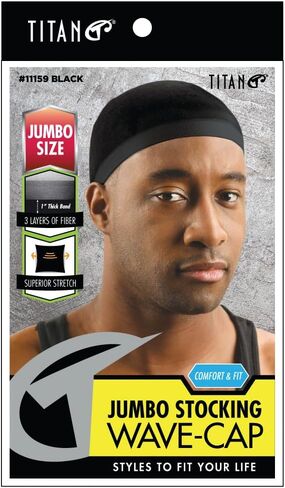 Titan Jumbo Wave Cap Black Color for 360 Waves, Durag for Men in Saudi Arabia