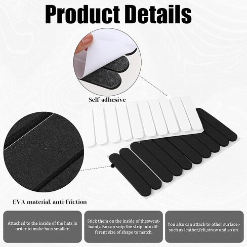Hat Size Reducer, 20 PCS Foam Tape Hat Inserts Bump Cap Insert Hats Liner Cap Saver Accessories to Make Fit Smaller Self-Adhesive Sweatband (Black and White) in Saudi Arabia