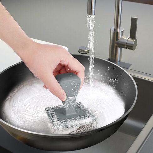 TOPULORS Cast Iron Scrubber Cleaner & 316L Stainless Steel Chainmail Scrubber with 2 Scrapers, Ergonomic Silicone Handle Brush for Pans Skillets Grills Dishes Cleaning - Non-Scratch Rust-proof - Black in Saudi Arabia