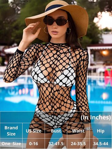 Sexy Fishnet Swimsuit Coverup For Women, Hollow Out Backless Long Sleeve Romper Bathing Suit, One Piece Beach Outfits in Saudi Arabia