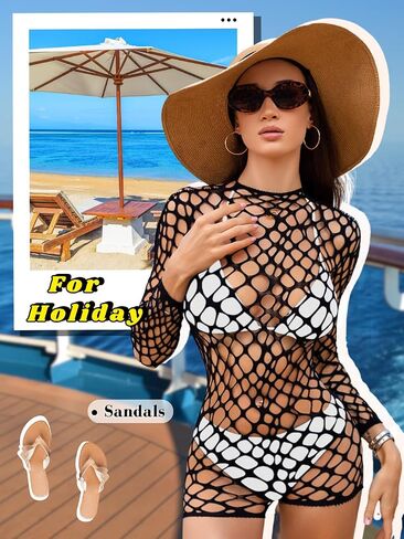 Sexy Fishnet Swimsuit Coverup For Women, Hollow Out Backless Long Sleeve Romper Bathing Suit, One Piece Beach Outfits in Saudi Arabia