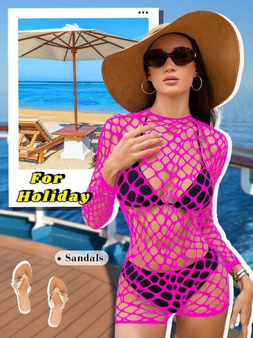 Sexy Fishnet Swimsuit Coverup For Women, Hollow Out Backless Long Sleeve Romper Bathing Suit, One Piece Beach Outfits in Saudi Arabia