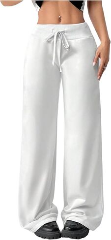 Women's Wide Leg Sweatpants Drawstring Elastic Workout Athletic Running Sweat Track Pants Joggers in Kuwait