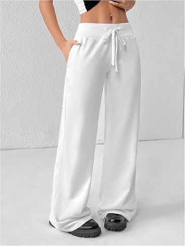 Women's Wide Leg Sweatpants Drawstring Elastic Workout Athletic Running Sweat Track Pants Joggers in Kuwait