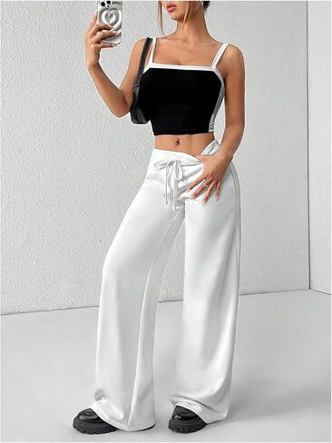 Women's Wide Leg Sweatpants Drawstring Elastic Workout Athletic Running Sweat Track Pants Joggers in Kuwait