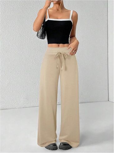 Women's Wide Leg Sweatpants Drawstring Elastic Workout Athletic Running Sweat Track Pants Joggers in Kuwait