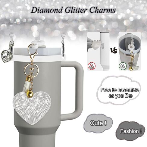 6PCS Diamond Glitter Stanley Cup Accessories Set 30&40 Oz, Includes 1 Diamond Silicone Boot, 1 Diamond Handle Strap, 1 Straw Covers,1 Straw Adapters Charm Blank with 2 Glitter Charms in Saudi Arabia