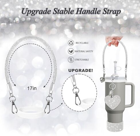 6PCS Diamond Glitter Stanley Cup Accessories Set 30&40 Oz, Includes 1 Diamond Silicone Boot, 1 Diamond Handle Strap, 1 Straw Covers,1 Straw Adapters Charm Blank with 2 Glitter Charms in Saudi Arabia