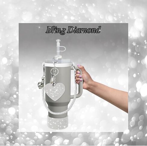 6PCS Diamond Glitter Stanley Cup Accessories Set 30&40 Oz, Includes 1 Diamond Silicone Boot, 1 Diamond Handle Strap, 1 Straw Covers,1 Straw Adapters Charm Blank with 2 Glitter Charms in Saudi Arabia