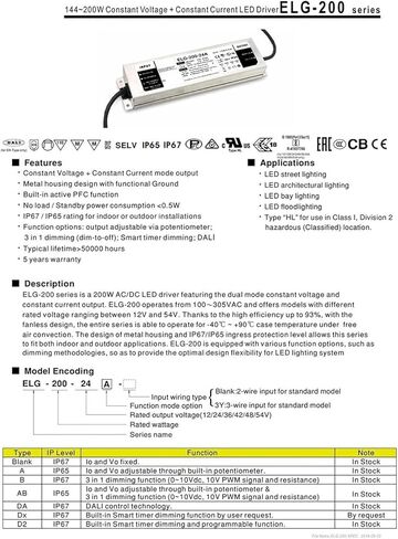 ELG-200-48DA 200W 4.16A 48V CONTROL LED EDER POWER in Kuwait