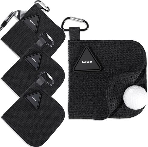 Batiyeer 3 Pack Small Magnetic Golf Towels Gift for Men 5.5 x 5.5 Inch Microfiber Waffle Material with Clip Pocket Golf Towel with Magnet for Carts Fall Camping Club Men Women(Black) in Saudi Arabia