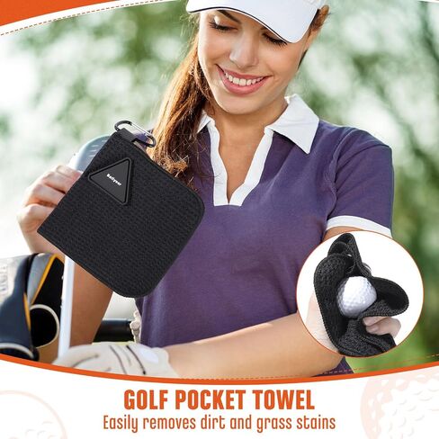 Batiyeer 3 Pack Small Magnetic Golf Towels Gift for Men 5.5 x 5.5 Inch Microfiber Waffle Material with Clip Pocket Golf Towel with Magnet for Carts Fall Camping Club Men Women(Black) in Saudi Arabia