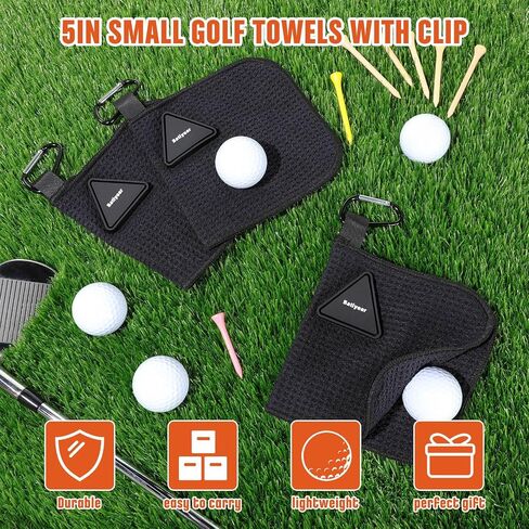 Batiyeer 3 Pack Small Magnetic Golf Towels Gift for Men 5.5 x 5.5 Inch Microfiber Waffle Material with Clip Pocket Golf Towel with Magnet for Carts Fall Camping Club Men Women(Black) in Saudi Arabia