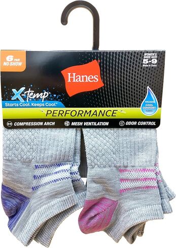 Hanes womens Performance Cool Compression No Show Socks 6 Pair Pack in Kuwait
