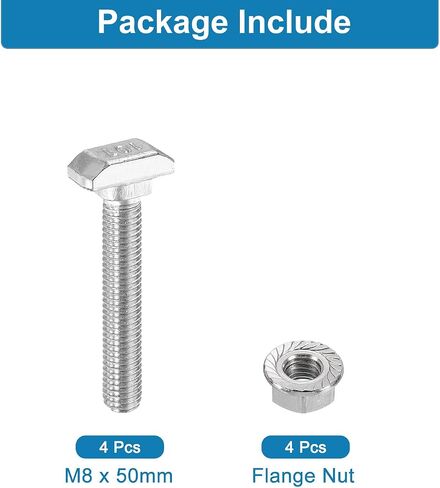 uxcell 8Pcs t Slot Drop-in Bolt, M8 x 50mm T-Slot Bolts Carbon Steel t Shape Stud Sliding Screw Hammer Head T-Bolt for Standard 4040 Series Aluminum Profile in Saudi Arabia