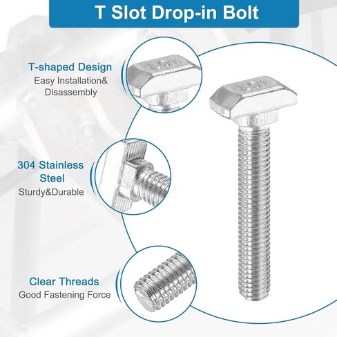 uxcell 8Pcs t Slot Drop-in Bolt, M8 x 50mm T-Slot Bolts Carbon Steel t Shape Stud Sliding Screw Hammer Head T-Bolt for Standard 4040 Series Aluminum Profile in Saudi Arabia