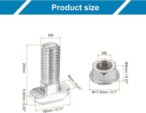 uxcell 8Pcs t Slot Drop-in Bolt, M8 x 50mm T-Slot Bolts Carbon Steel t Shape Stud Sliding Screw Hammer Head T-Bolt for Standard 4040 Series Aluminum Profile in Saudi Arabia