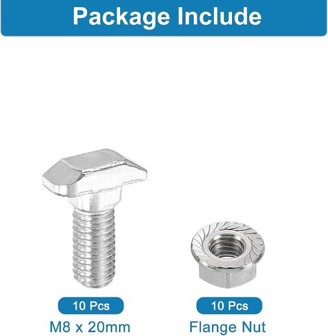 uxcell 8Pcs t Slot Drop-in Bolt, M8 x 50mm T-Slot Bolts Carbon Steel t Shape Stud Sliding Screw Hammer Head T-Bolt for Standard 4040 Series Aluminum Profile in Saudi Arabia