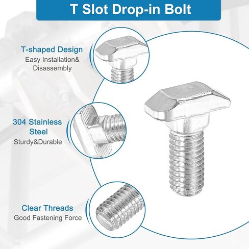 uxcell 8Pcs t Slot Drop-in Bolt, M8 x 50mm T-Slot Bolts Carbon Steel t Shape Stud Sliding Screw Hammer Head T-Bolt for Standard 4040 Series Aluminum Profile in Saudi Arabia