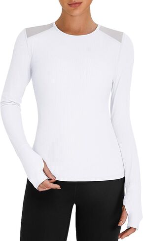 BMJL Women's Long Sleeve Crop Proction Terts Slim Fit Mesh Gym Gym Athletic Runking قمم المشي لمسافات طويلة in Kuwait
