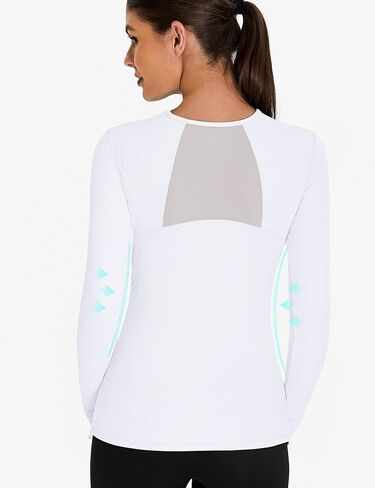 BMJL Women's Long Sleeve Crop Proction Terts Slim Fit Mesh Gym Gym Athletic Runking قمم المشي لمسافات طويلة in Kuwait