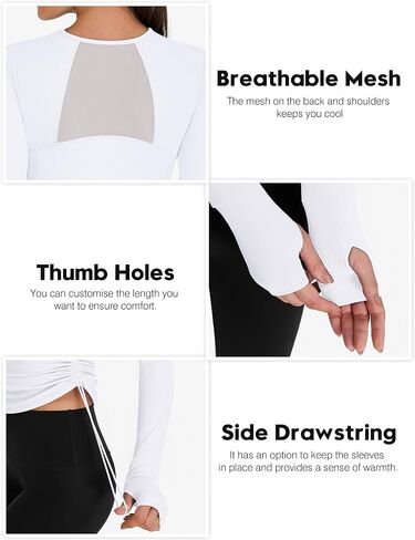 BMJL Women's Long Sleeve Crop Proction Terts Slim Fit Mesh Gym Gym Athletic Runking قمم المشي لمسافات طويلة in Kuwait