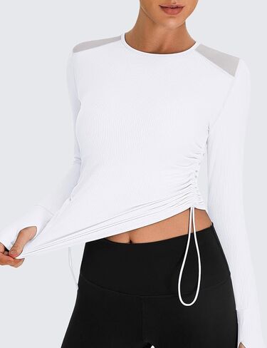 BMJL Women's Long Sleeve Crop Proction Terts Slim Fit Mesh Gym Gym Athletic Runking قمم المشي لمسافات طويلة in Kuwait