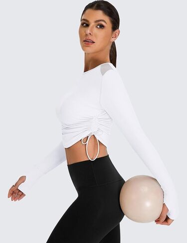 BMJL Women's Long Sleeve Crop Proction Terts Slim Fit Mesh Gym Gym Athletic Runking قمم المشي لمسافات طويلة in Kuwait
