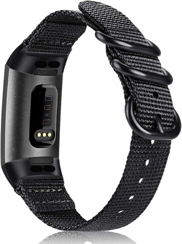 FINTIE Bands Compatible with Fitbit Charge 4 3 3SE, Soft Woven Nylon Sports Band Replacement Strap (Black) in Saudi Arabia
