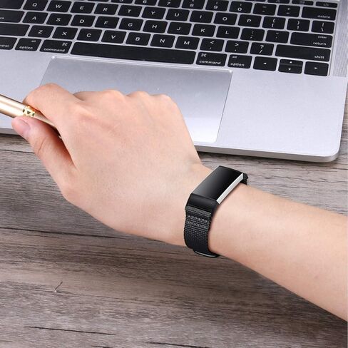 FINTIE Bands Compatible with Fitbit Charge 4 3 3SE, Soft Woven Nylon Sports Band Replacement Strap (Black) in Saudi Arabia