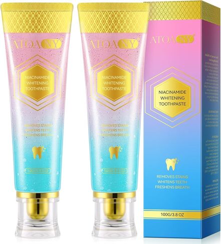 Niacinamide Whitening Toothpaste, 2 Pack Intensive Stain Removal Toothpaste for Yellow Teeth, Gum Care, Fresh Mint & Peach Breath, Tartar Control, Deep Clean for Men and Women, 3.5oz in Kuwait