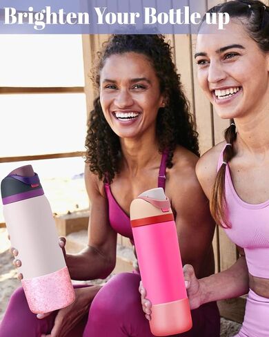 حذاء زجاجة ماء السيليكون 2pcs لـ Owala Freesip 24oz و 32 أوقية و 40 أوقية - إكسسوارات غلاف واقي واقية مضادة للانزلاق مع فرشاة تنظيف الغطاء in Kuwait