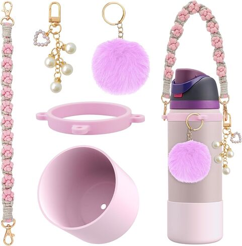 yoelike silicone boot accosities for Owala mater bottle ، anti slip protection sleeve handle blush ball ball chain for freesip ، twist ، and flip feth stael feth in Kuwait