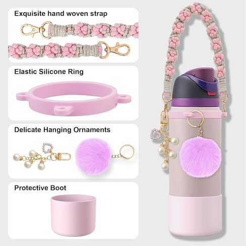 yoelike silicone boot accosities for Owala mater bottle ، anti slip protection sleeve handle blush ball ball chain for freesip ، twist ، and flip feth stael feth in Kuwait