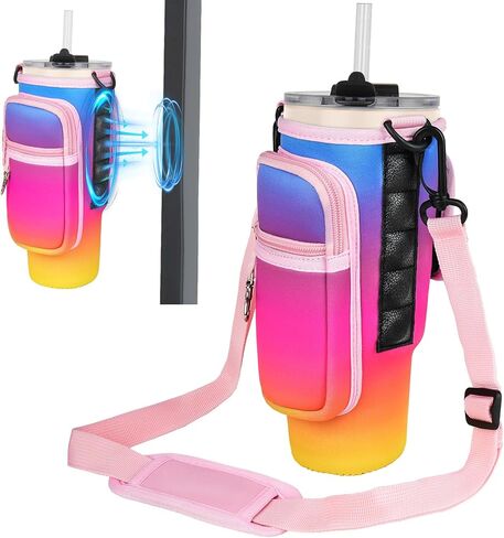 Magnetic Water Bottle Carrier Bag Compatible with Stanley/Meoky 40 oz Tumbler with Handle,Water Bottle Holder Pouch with Adjustable Shoulder Strap & Phone Pocket Fits for Stanley Cup Accessories in Saudi Arabia