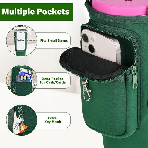 Magnetic Water Bottle Carrier Bag Compatible with Stanley/Meoky 40 oz Tumbler with Handle,Water Bottle Holder Pouch with Adjustable Shoulder Strap & Phone Pocket Fits for Stanley Cup Accessories in Saudi Arabia