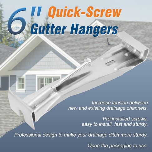 10 Pcs 6 Inch Gutter Hangers with a Pre-Inserted Rust Resistant Screw,Quick Screw Gutter Clips Hidden Gutter Bracket Come with 1/4’’ Hex Drill Bit,Clip for 6" K-Style Aluminum Gutters in Saudi Arabia