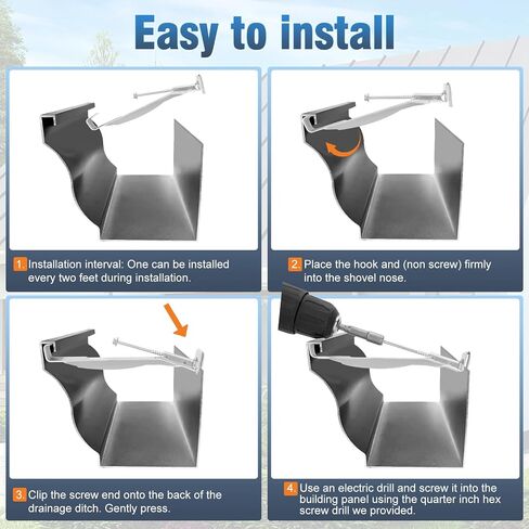 10 Pcs 6 Inch Gutter Hangers with a Pre-Inserted Rust Resistant Screw,Quick Screw Gutter Clips Hidden Gutter Bracket Come with 1/4’’ Hex Drill Bit,Clip for 6" K-Style Aluminum Gutters in Saudi Arabia