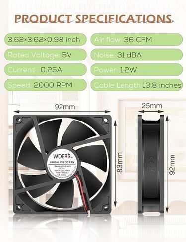 92mm x 25mm DC 5V Brushless Case Cooling Fan Receiver Terrarium Box Aquarium Equipment Cabinet Cooler in Saudi Arabia