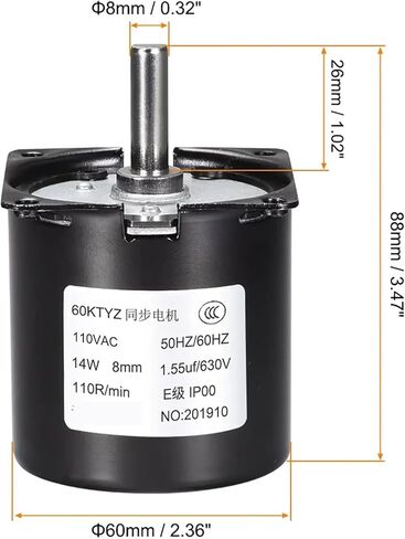 محرك متزامن 14W 60KTYZ AC110V/220V محرك كهربائي متزامن ترس المعادن 50/60 هرتز قطر العمود المركز 8 مم محرك AC (110 فولت 5RPM) in Kuwait
