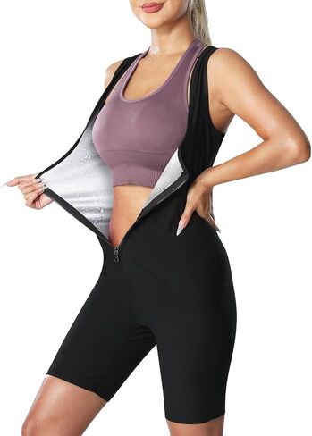 Sauna Suit for Women Sauna Vest Weight Loss 4 in 1 Waist Trainer Full Body Sweat Shirt Workout Running Gym in Saudi Arabia