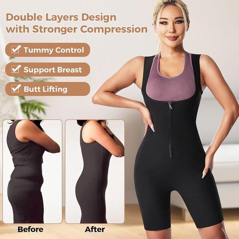 Sauna Suit for Women Sauna Vest Weight Loss 4 in 1 Waist Trainer Full Body Sweat Shirt Workout Running Gym in Saudi Arabia