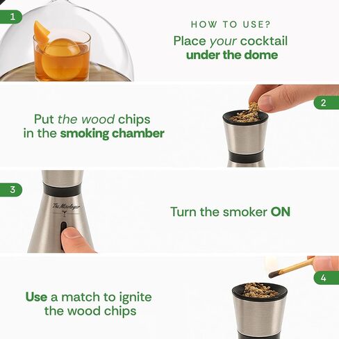 Cocktail Smoker Kit – Whiskey Smoker Glass Dome Infuser for Old Fashioned – Crafty Mixologist Smoking Kit with Torch, Wood Plate & Flavored Chips – Smoker for Drinks in Saudi Arabia