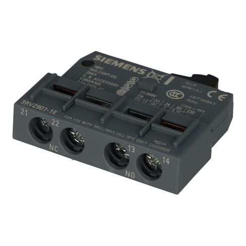 Siemens 3RV2901-1E | مفتاح إضافي ، موضعين ، مشغل ميكانيكي ، ثابت ، جهات اتصال نحاسية ، 1NO+1NC ، محطة برغي ، حامل لوحة ، عدد واحد in Saudi Arabia