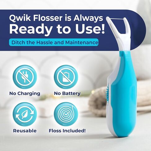 QWIK Automatic Dental Flosser | Click-to-Use, Reusable & Refillable | Pre-Loaded Floss with Travel Cover | Easy Flossing for Plaque Removal, Clean Teeth & Fresh Breath (Dark Blue) in Saudi Arabia